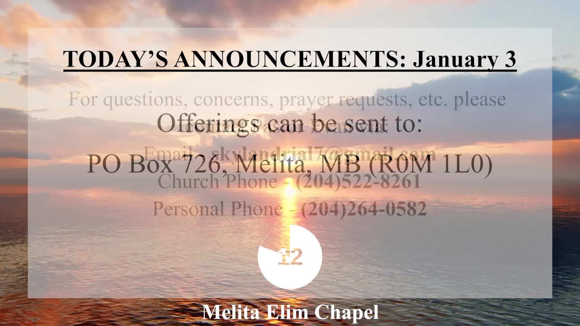 Thumbnail image for Melita Elim Chapel - January 3 2021