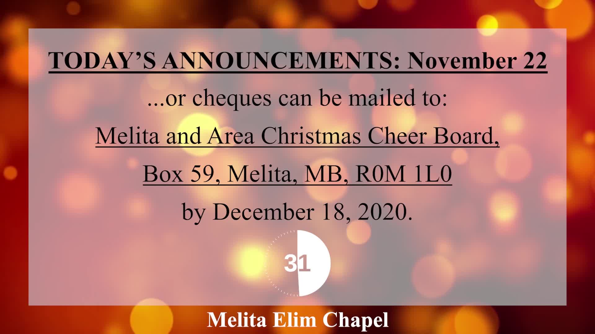 Thumbnail image for Melita Elim Chapel -  November 22 2020